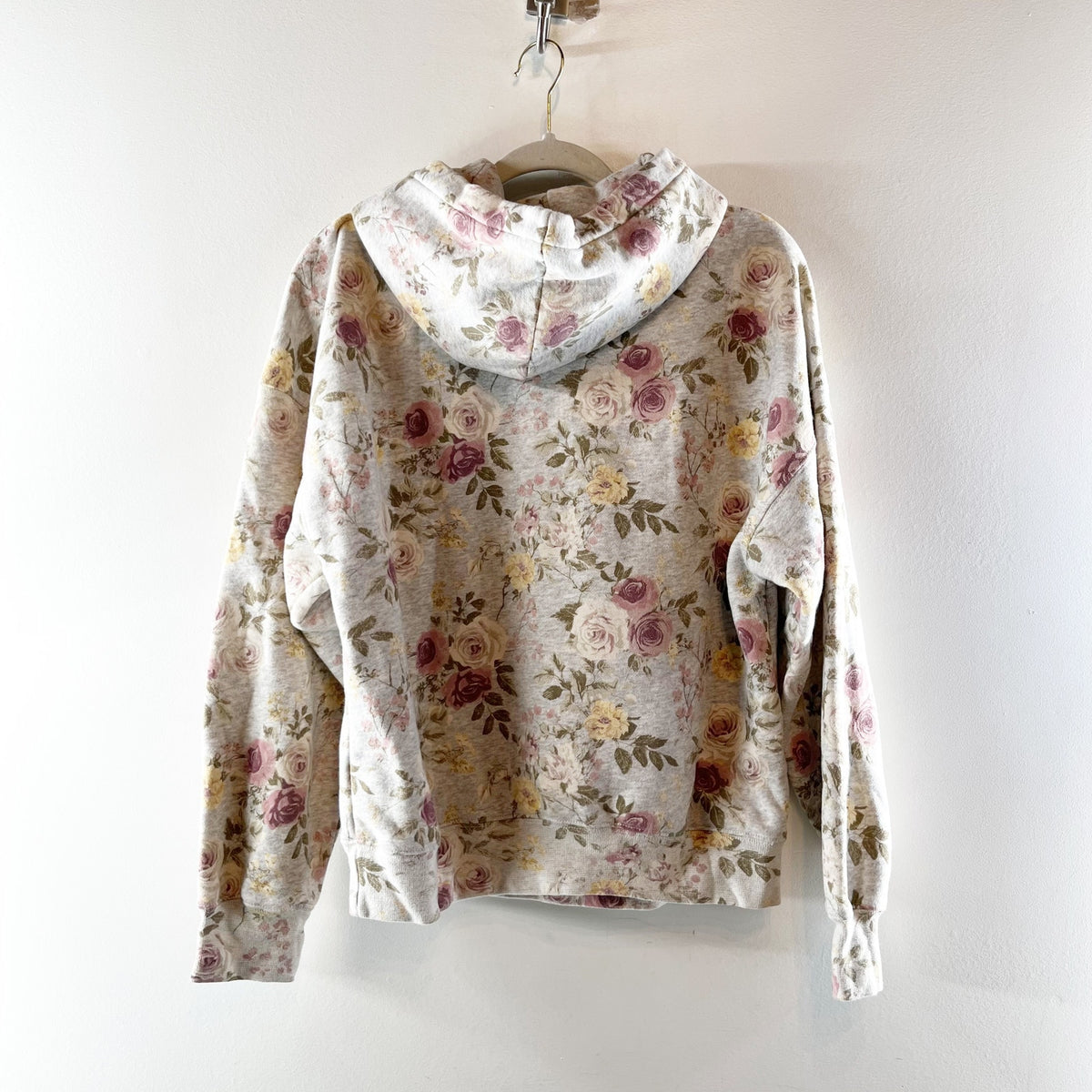 Abercrombie Sunday Hoodie Floral Print Gray Pink Medium