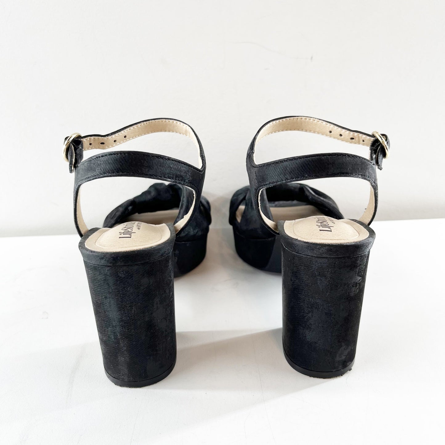 LifeStride August Square Toe Block Heel Platform Ankle Strap Sandals Black 6