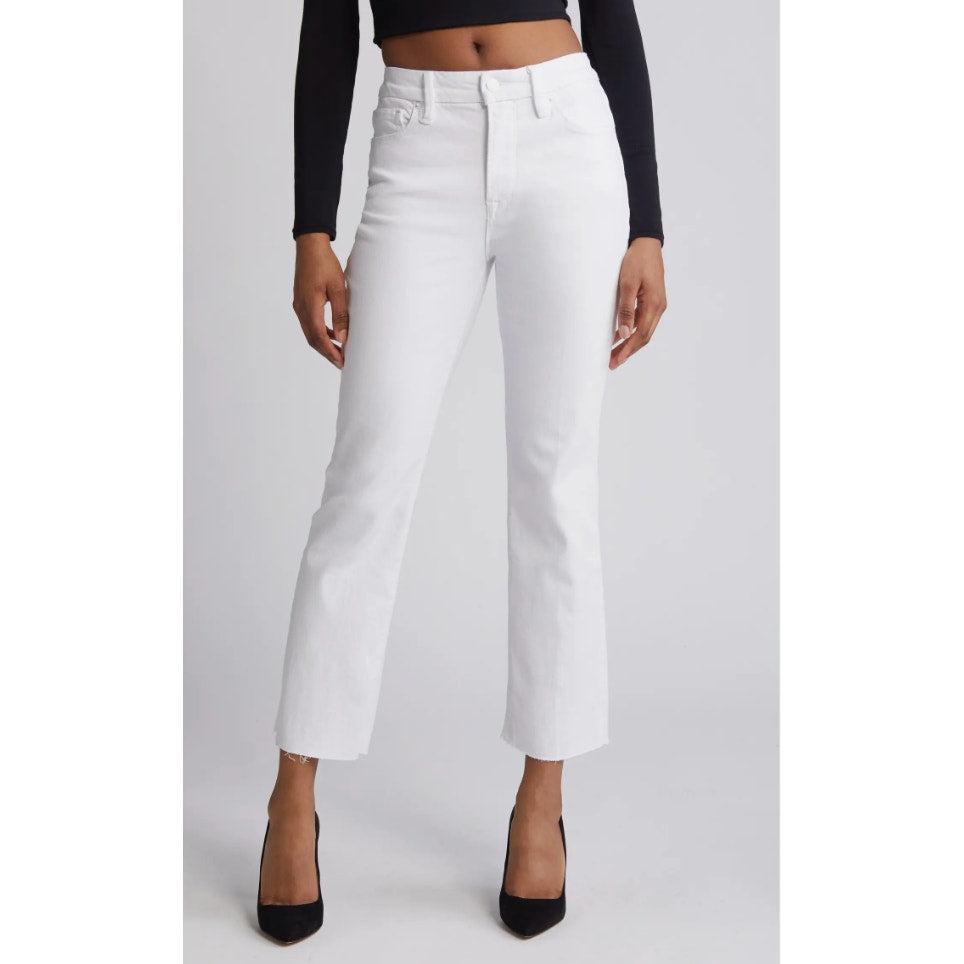 Good American Good Straight High Waist Raw Hem Jeans White 10  / 30