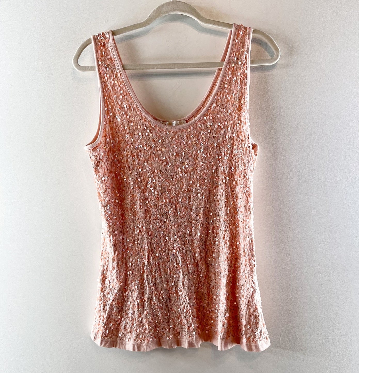 Boston Proper Summer Sequin Sleeveless Scoop Neck Tank Top Pink Medium