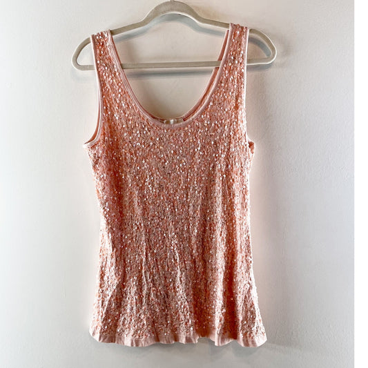 Boston Proper Summer Sequin Sleeveless Scoop Neck Tank Top Pink Medium