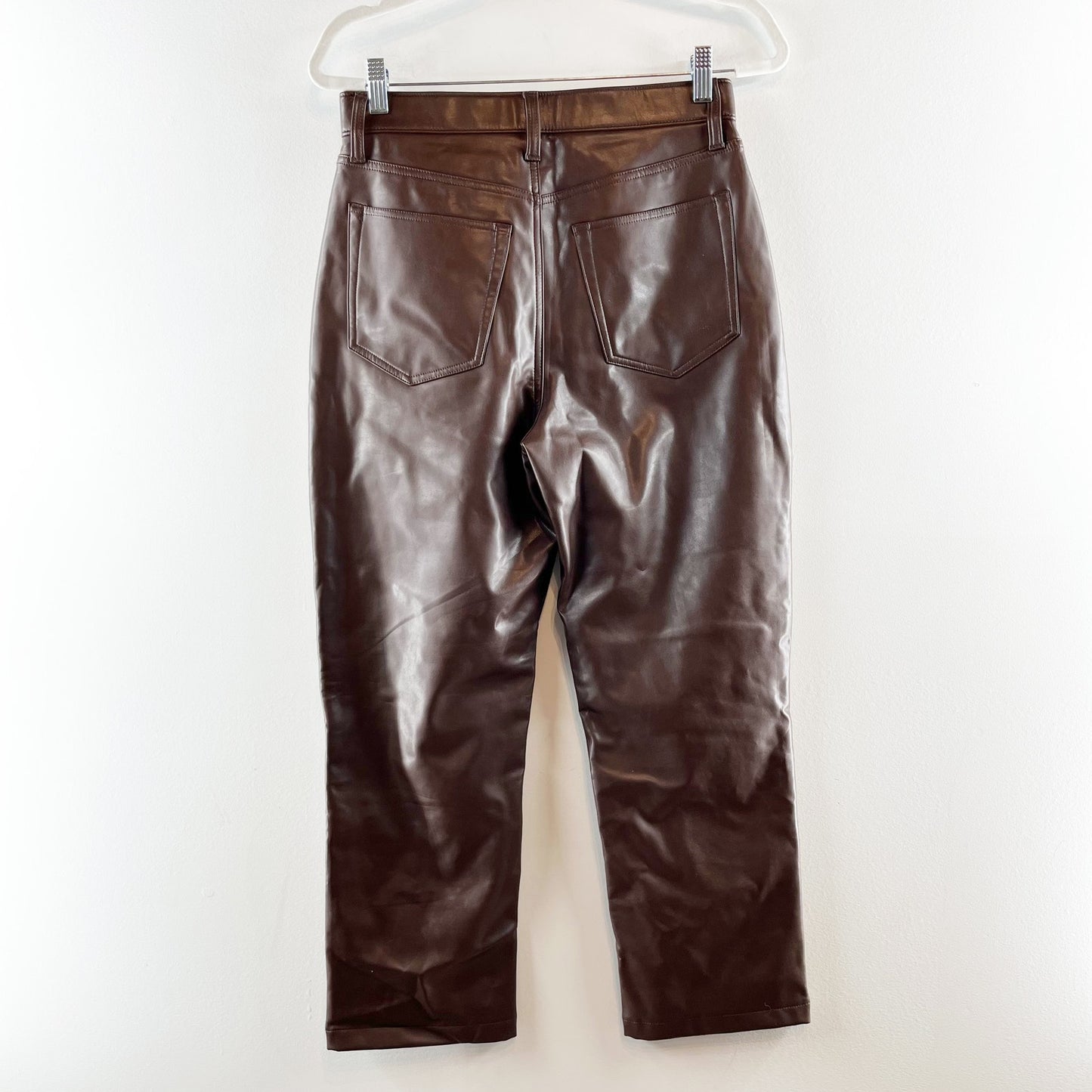 Abercrombie '90's Straight Ultra High Rise Curve Love Faux Leather Pants Brown 8