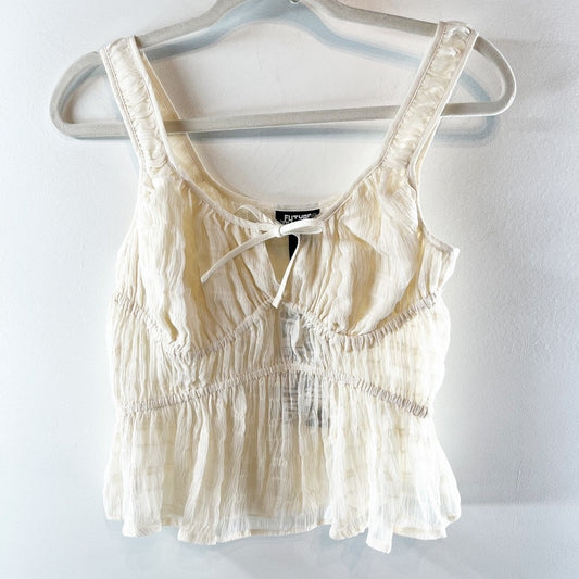 Future Collective Tie Front Cami Tank Top Ivory Cream XS