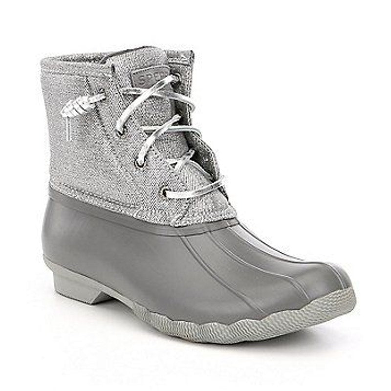 Sperry Saltwater Lace Up Rubber Duck Rain Boots Booties Gray Silver 5