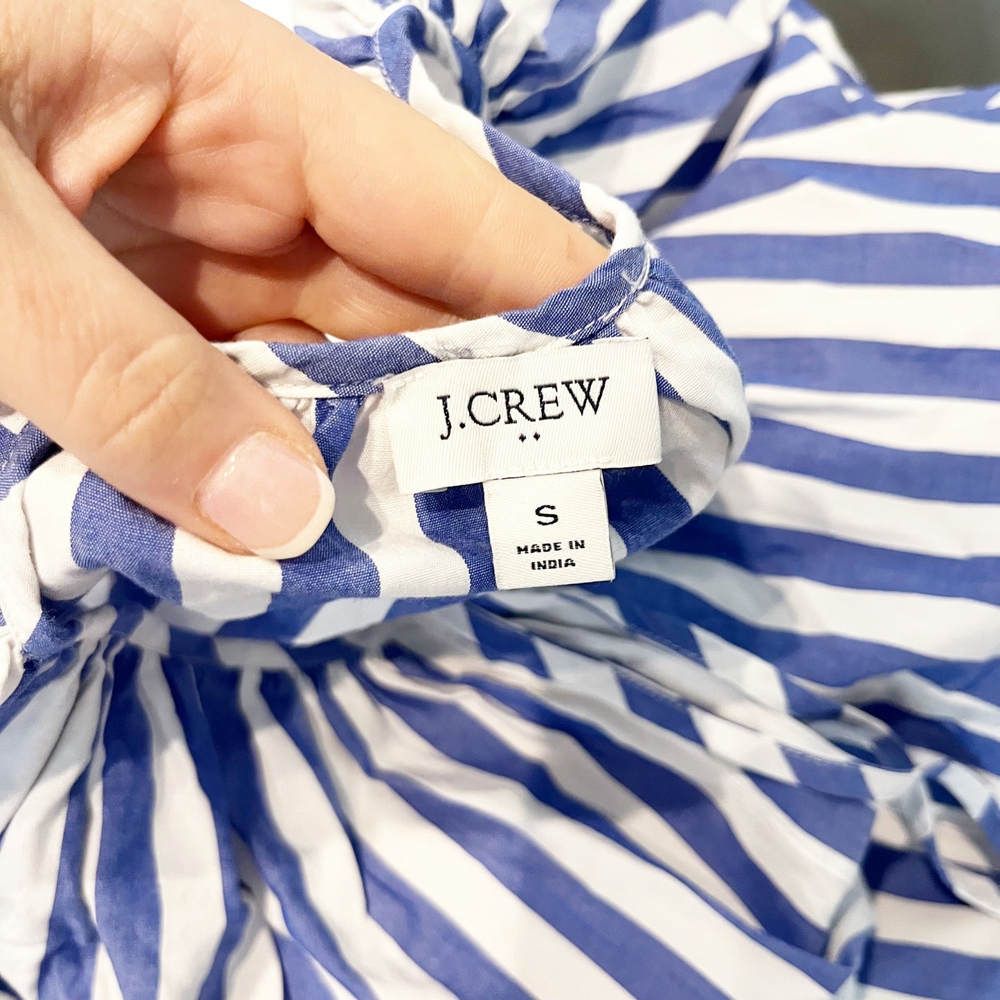 J. Crew Striped Button-Front Top with Tie Sleeves Brilliant Blue White Small