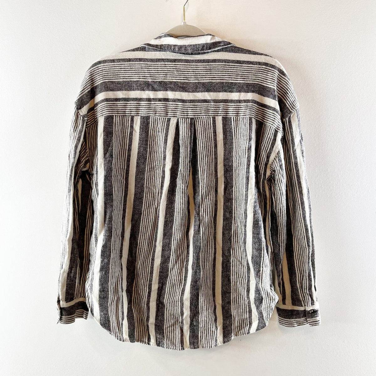 Sanctuary Linen Blend Pocket Striped Long Sleeve Button Down Shirt Blue White XS