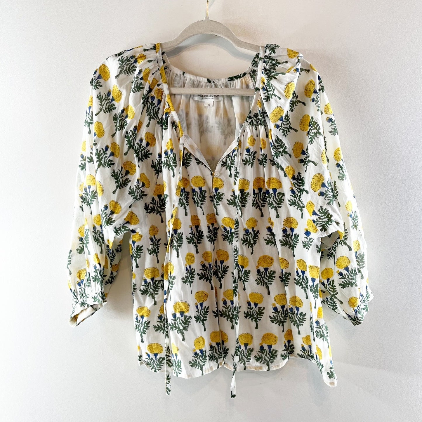 Emerson Fry Lucy Blouse Organic Cotton Big Marigolds Floral White Small
