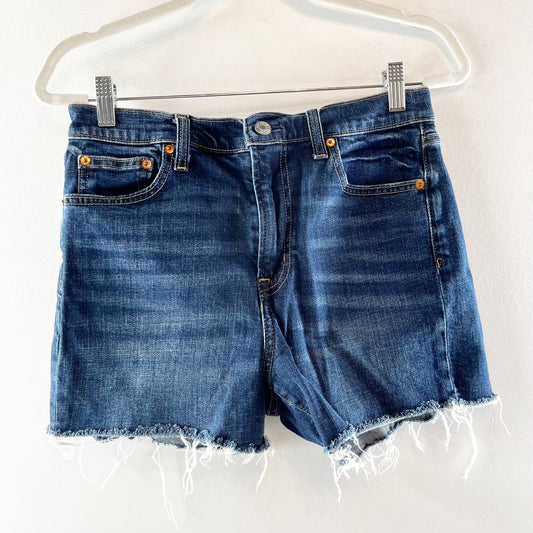 Gap Denim High Waisted Whiskered Frayed Hem Jean Short 4" Blue 28 / 6