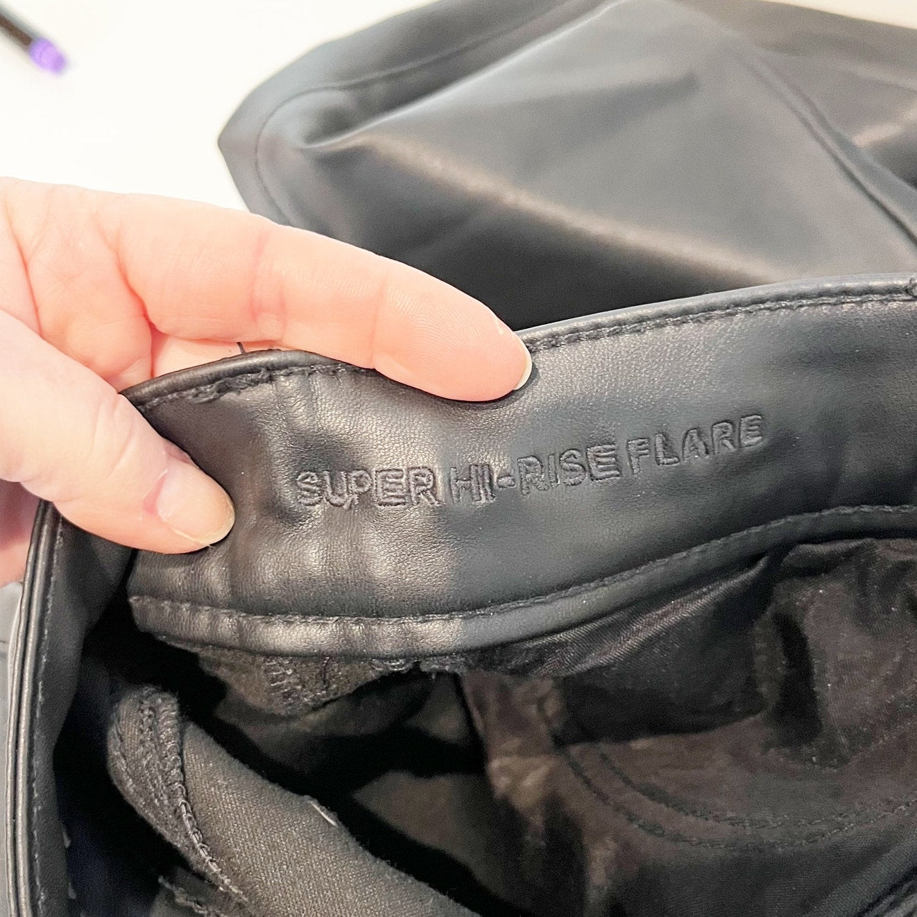 American Eagle Super High Rise Flare Faux Leather Pants Black 00 Short