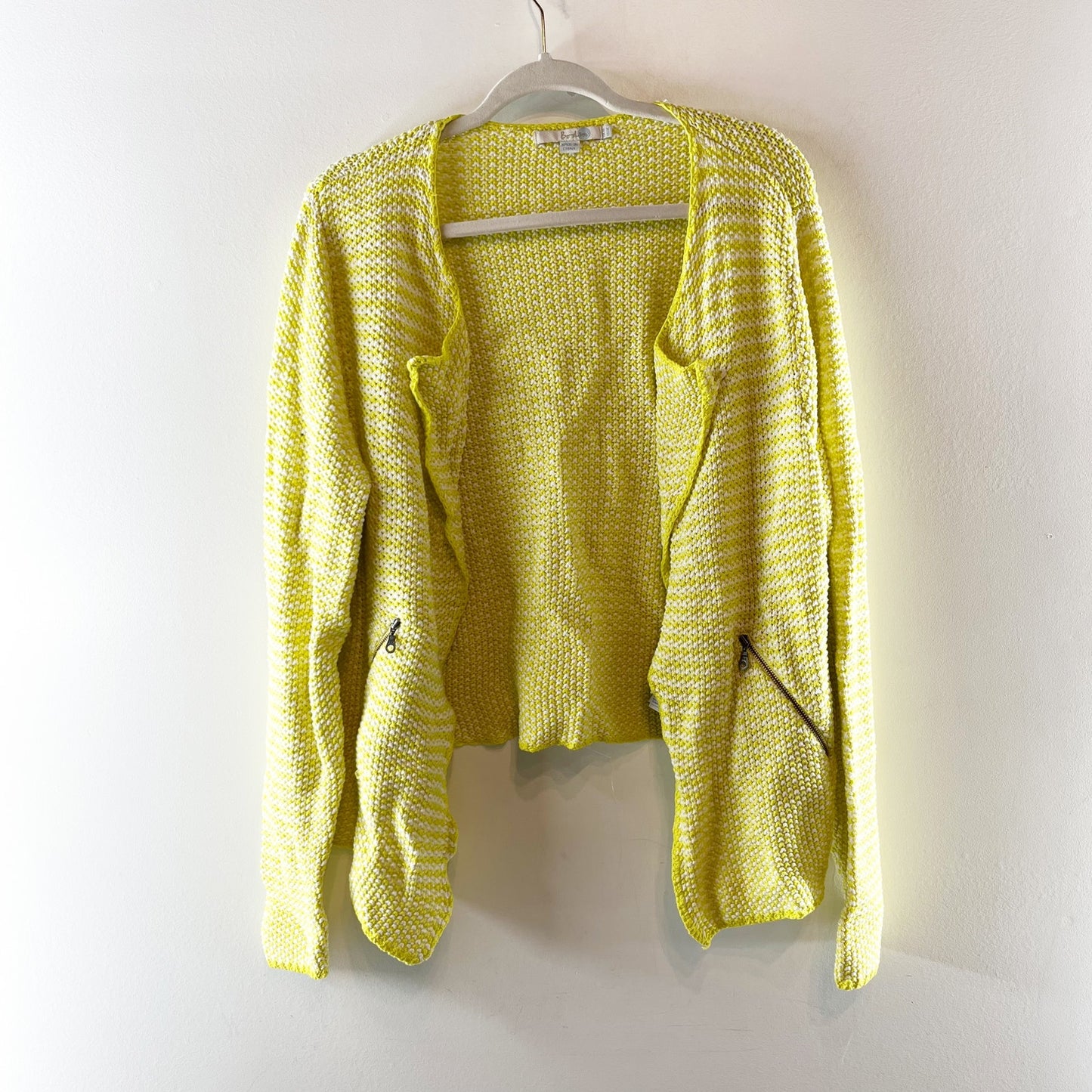 Boden Soho Cotton Long Sleeve Open-Front Knit Sweater Blazer Jacket Yellow 14