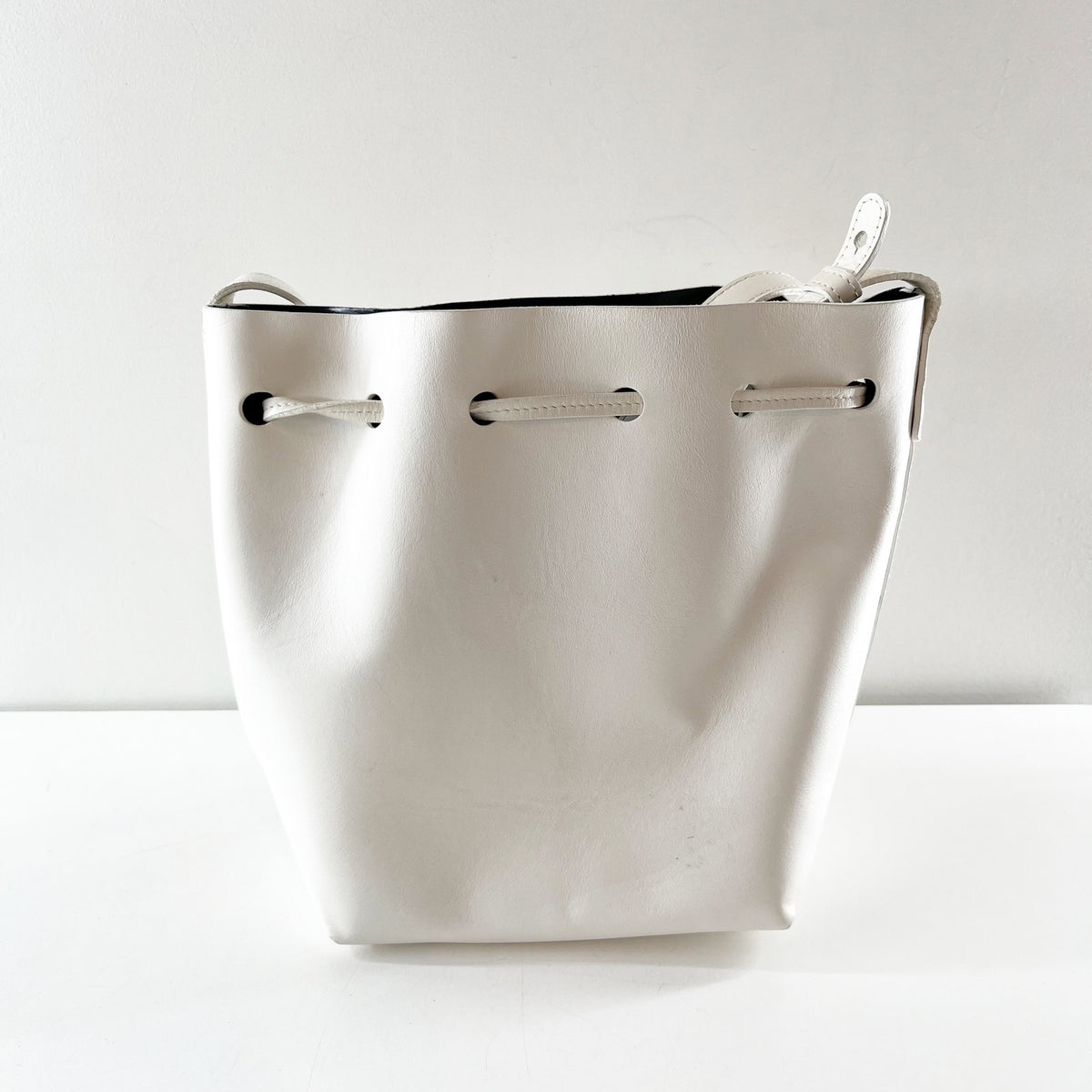 Mansur Gavriel Leather Crossbody Bucket Bag Purse White