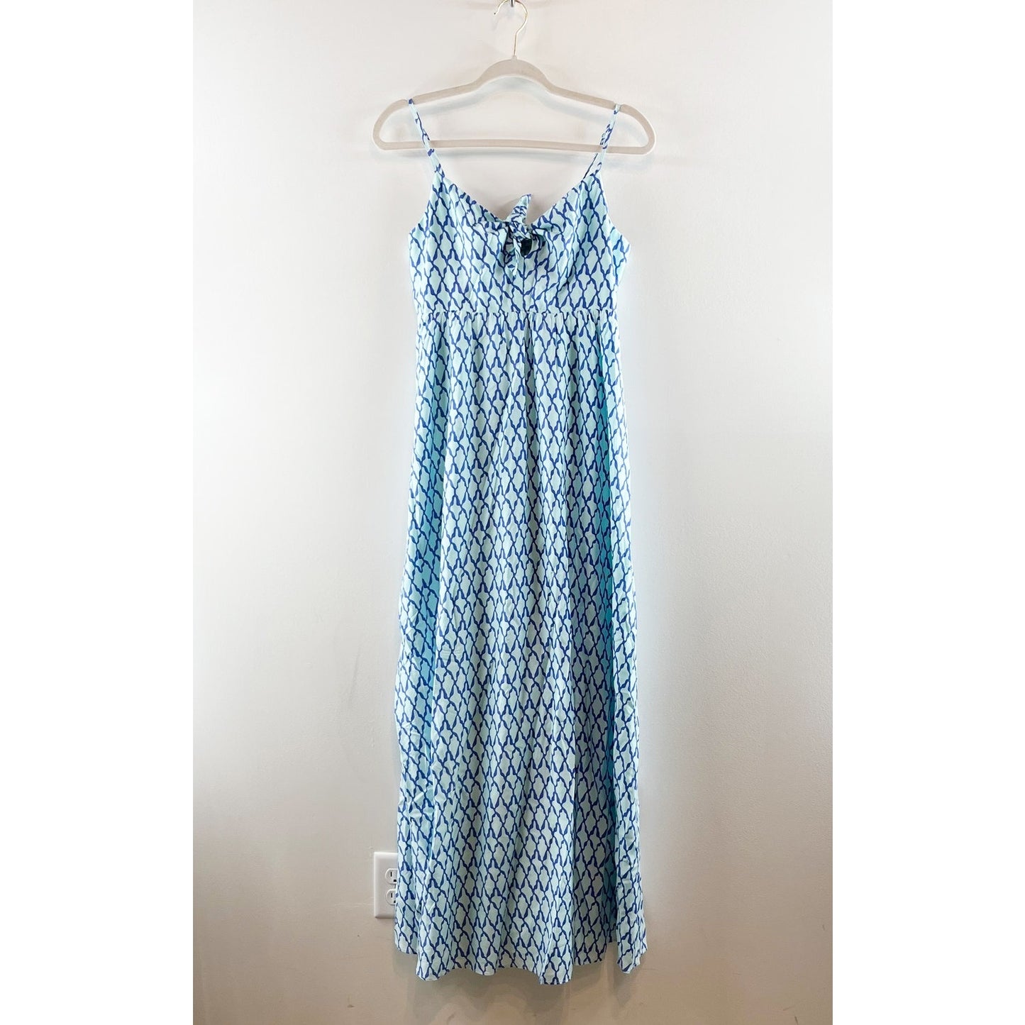 Vineyard Vines Lattice Print Tie Front Cutout Maxi Dress Blue 8