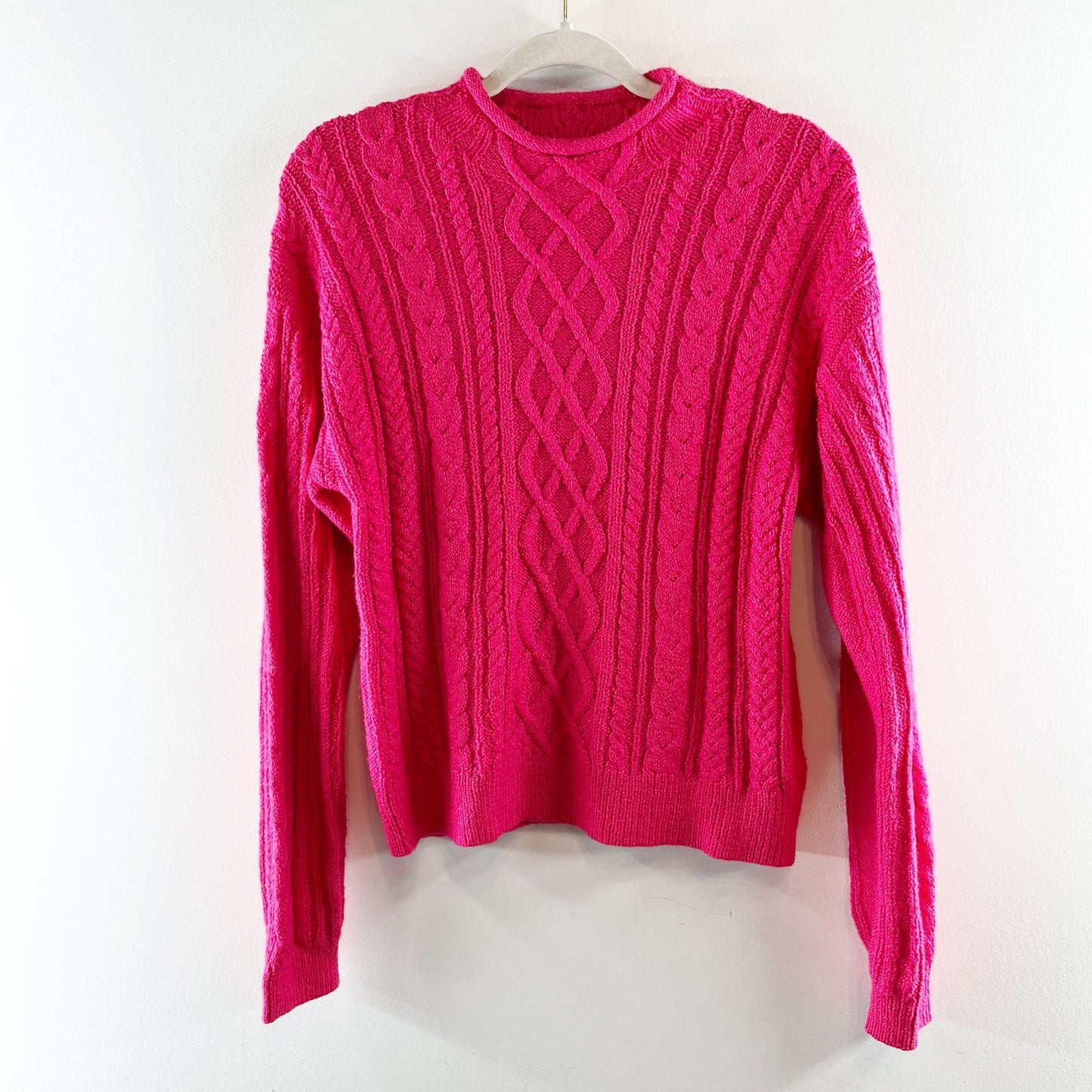 J. Crew Mockneck Cable Knit Cotton Pullover Sweater Pink Medium