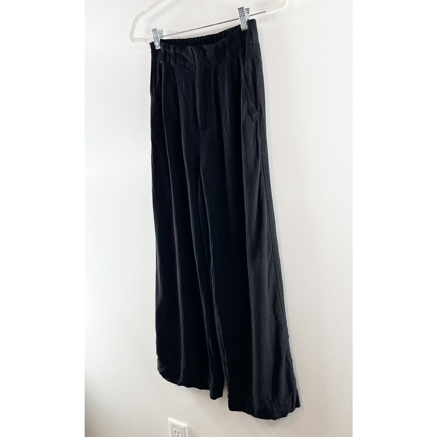 Z Supply High Rise Wide Leg Farrah Linen Blend Pants Trousers Black XS