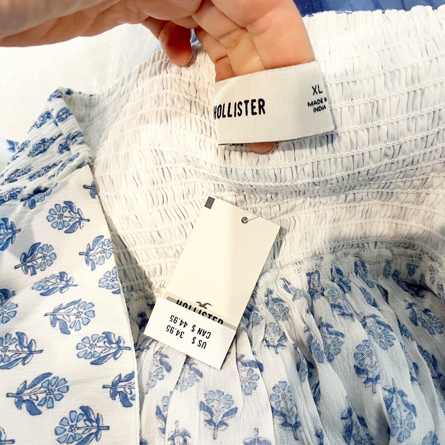 Hollister Tiered Halter Babydoll Tank Top White Blue XL