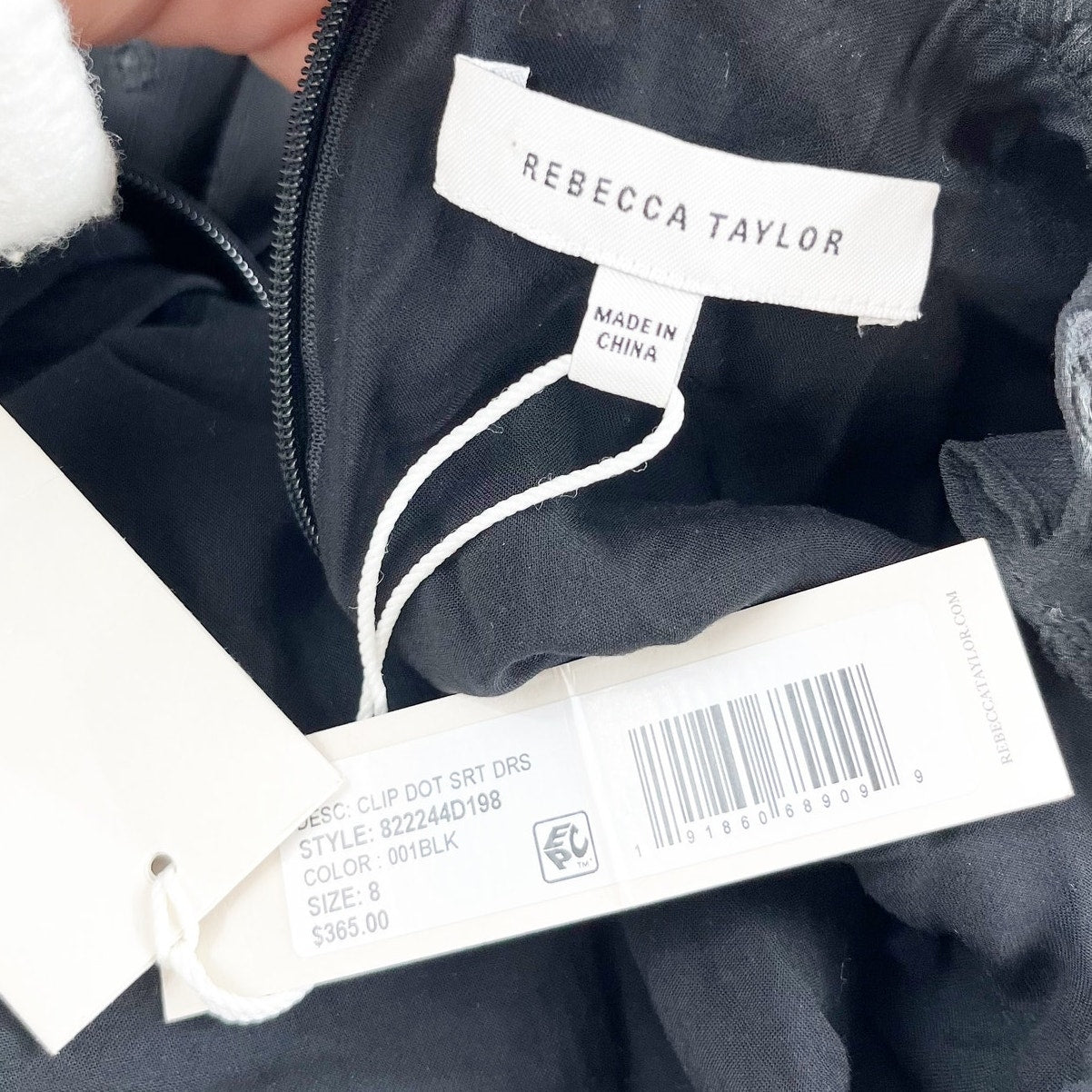 Rebecca Taylor 3/4 Sheer Sleeves Clip Dot Mini Dress Black 8