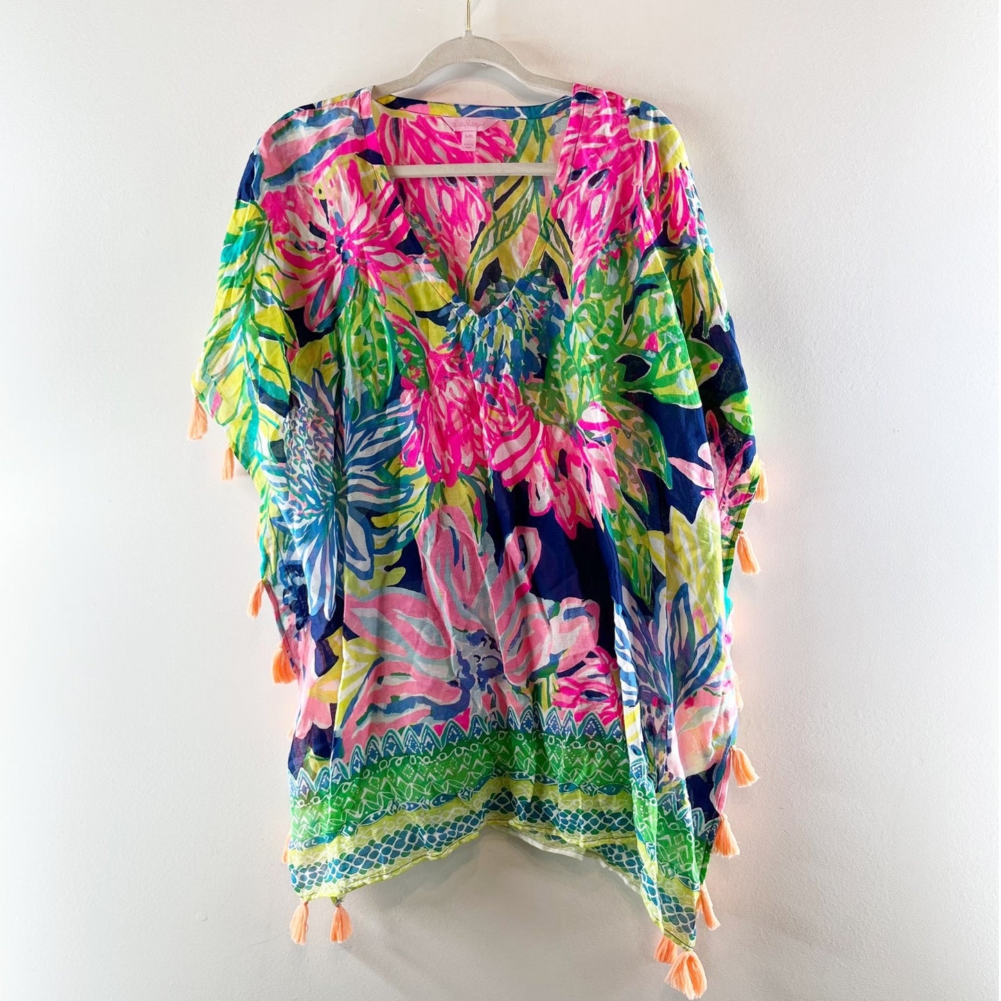 Lilly Pulitzer Castilla V-Neck Cover Up Tunic Dress MulticolorGreen Pink L / XL