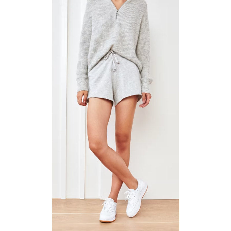 Quince SuperSoft Fleece Drawstring Waist Lounge Shorts Heather Gray Small