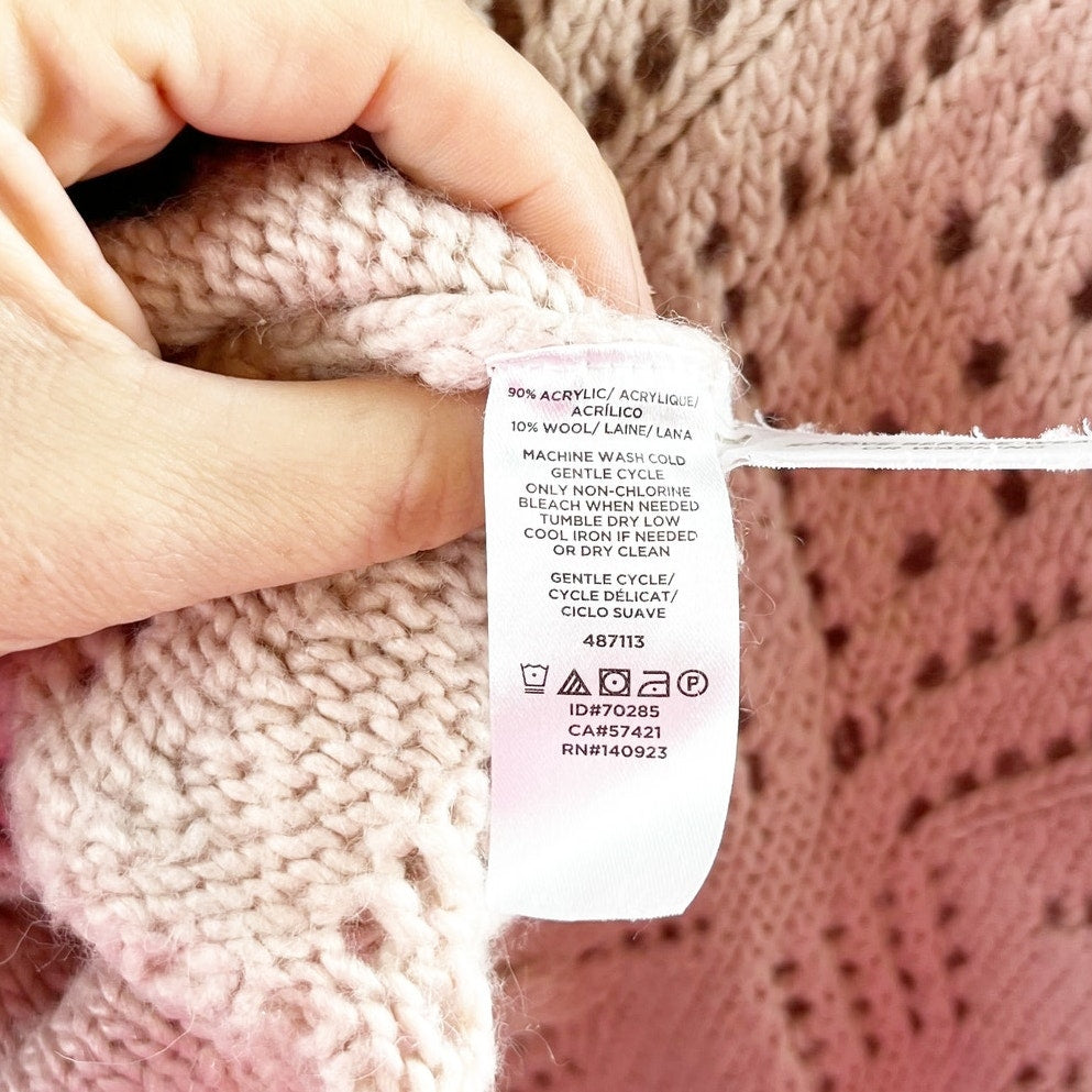 LOFT Pointelle Knit Long Sleeve Crewneck Sweater Pink XL