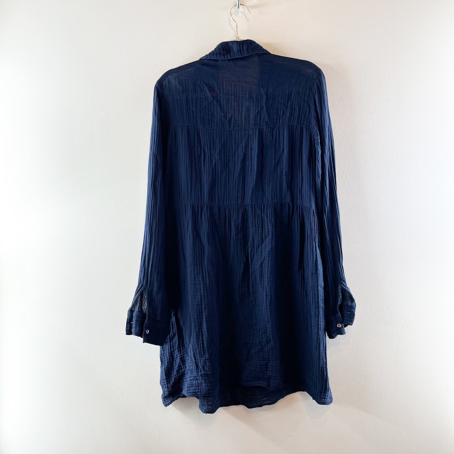Michael Stars Kimberly Gauze Long Sleeve Mini Shirt Dress Dark Blue Medium