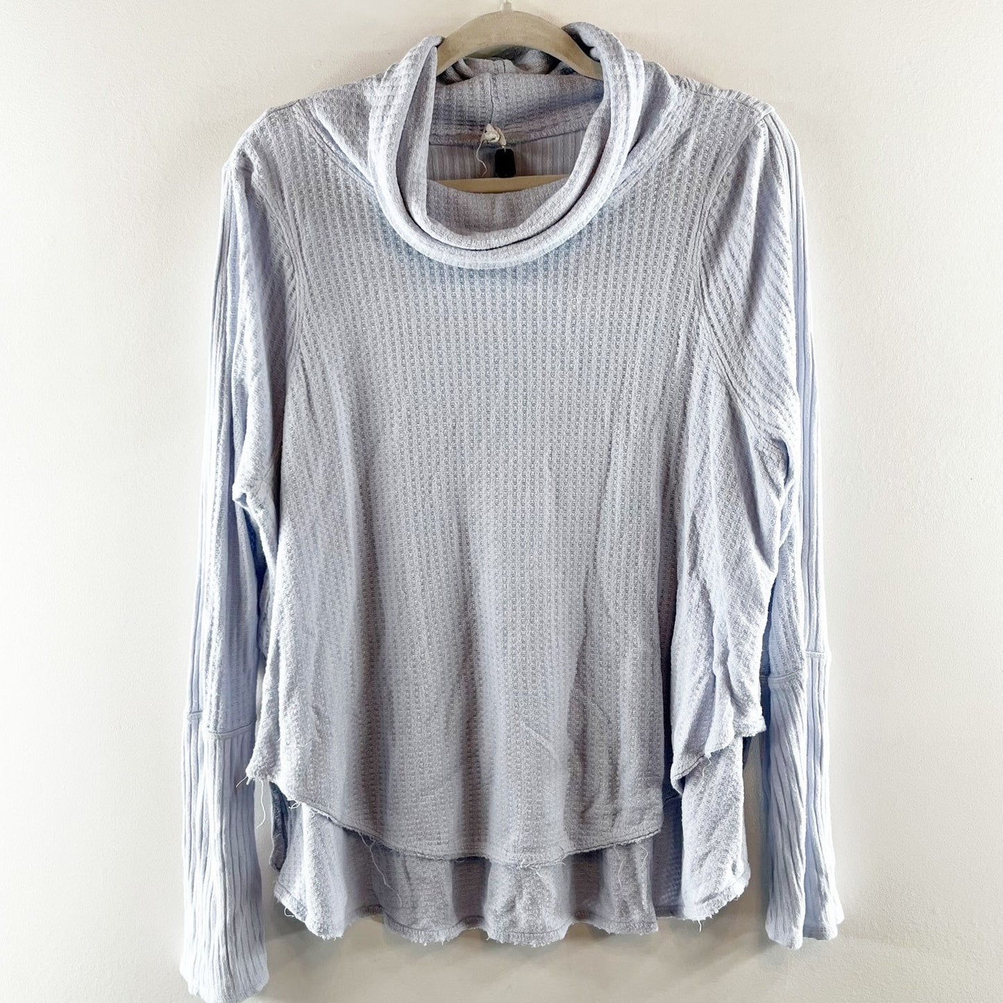 Free People Kristina Thermal Turtleneck Long Sleeve Top Shirt Blue Large
