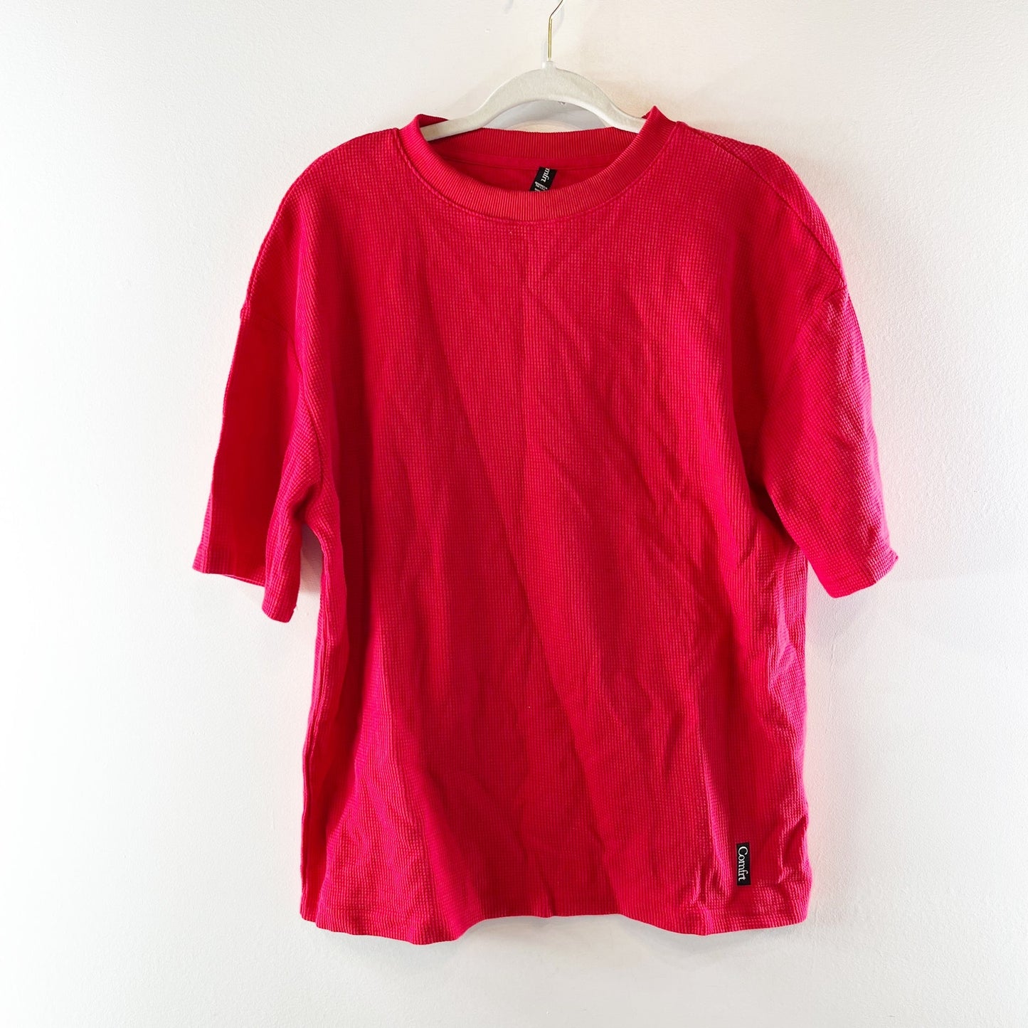 Comfrt Waffle Lounge Short Sleeve Oversized Tee and Shorts Matching Set Cherry M