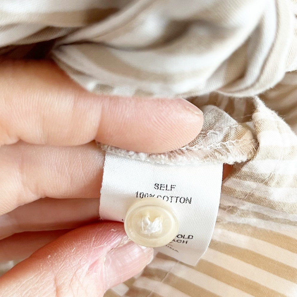 Evereve Striped Long Sleeve Cropped Poplin Button Down Shirt Tan White Medium