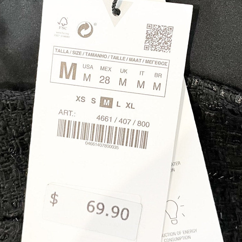 ZARA Tweed Rhinestone Button Up Mini Skirt Black Medium