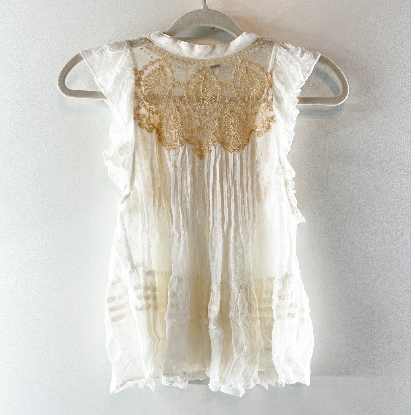 Free People Party's Not Over Embroidered Ruffle Tank Top Blouse White XS