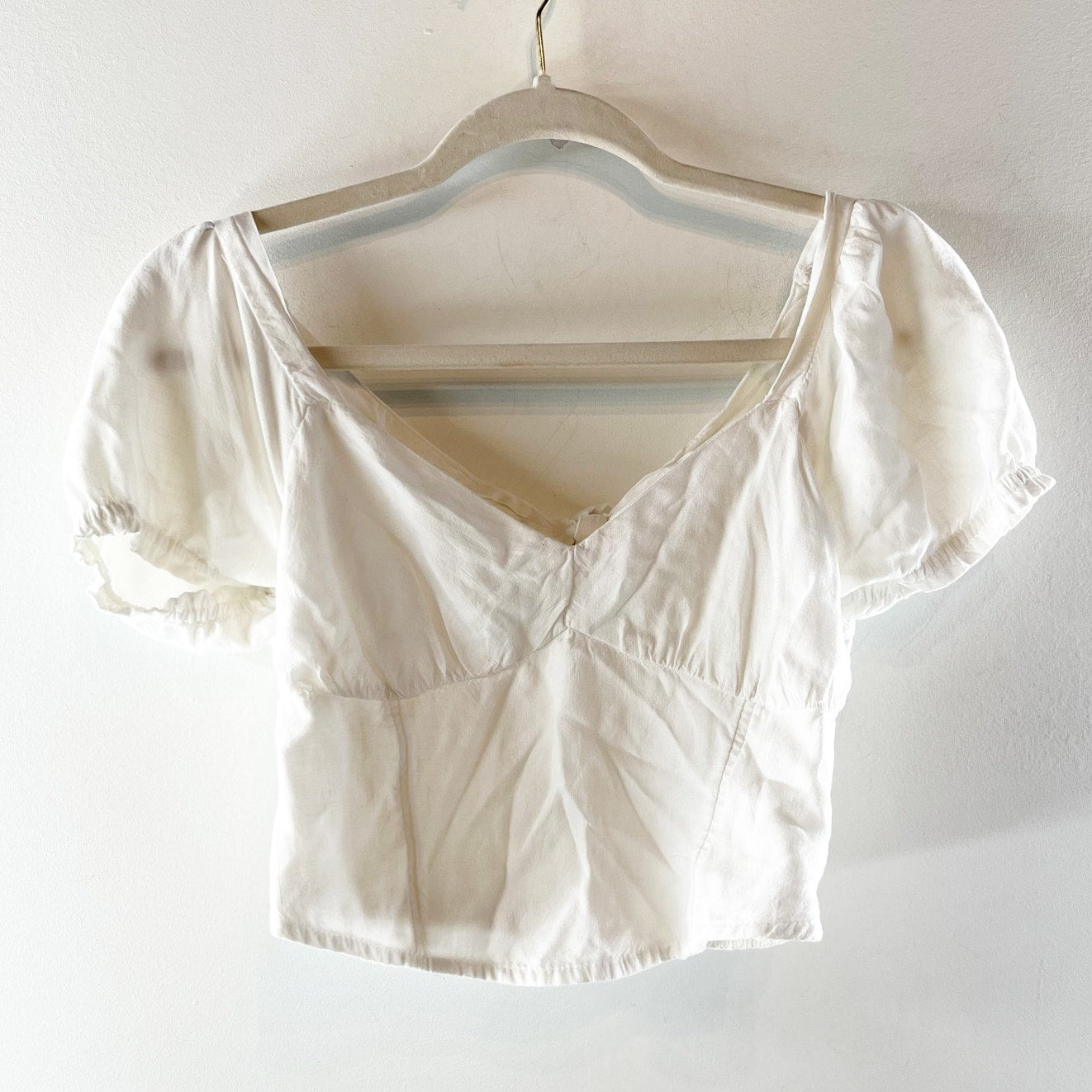 Hollister Lace Open Tie Back Sweetheart Neckline Cropped Top White Small