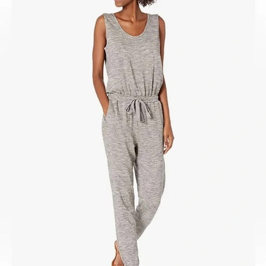 Daily Ritual Scoopneck Sleeveless Tie Waist Jogger Jumpsuit Heather Gray Medium