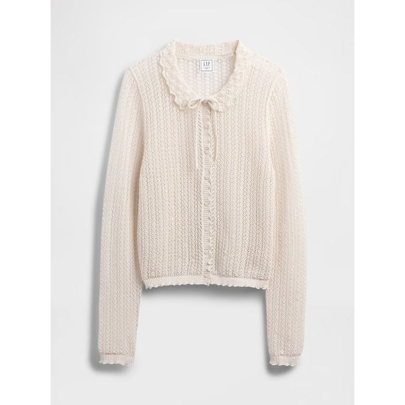 GAP x Doen Long Sleeve Knit Linen Blend Cardigan Sweater Top Cream Small