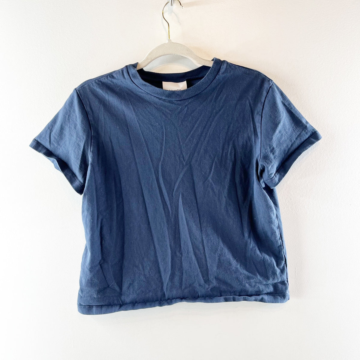 Reformation Organic Cotton Short Sleeve Crew Neck Cropped T-Shirt Blue Small