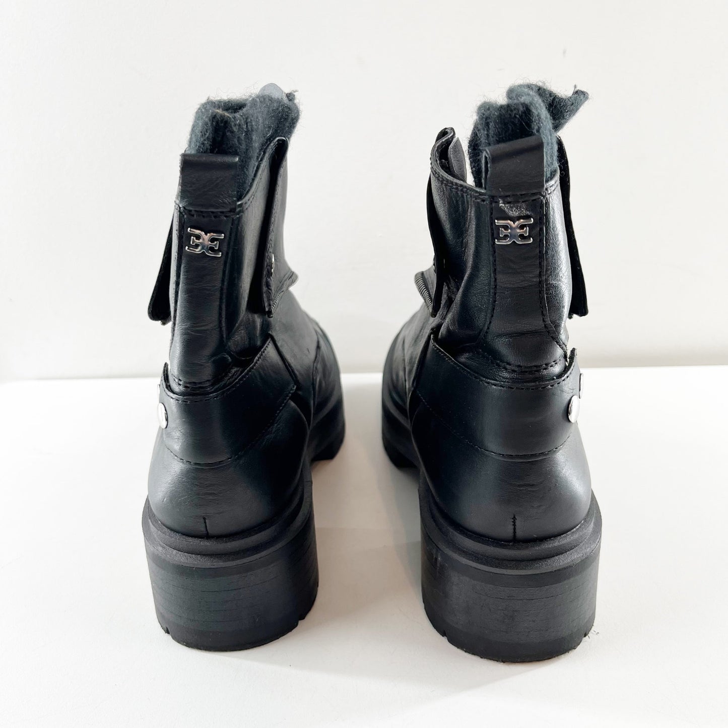 Sam Edelman Linds Ankle Moto Combat Leather Boots Booties Black 8.5