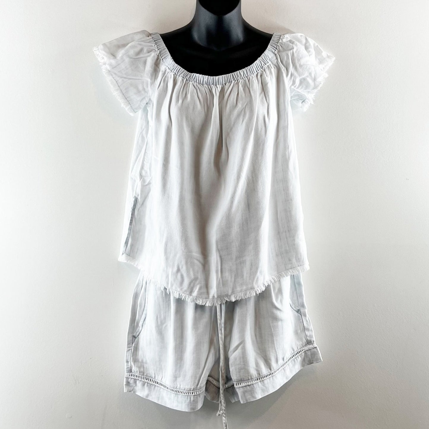 Cloth & Stone Short Sleeve Chambray Shorts Top Matching Set Blue Small