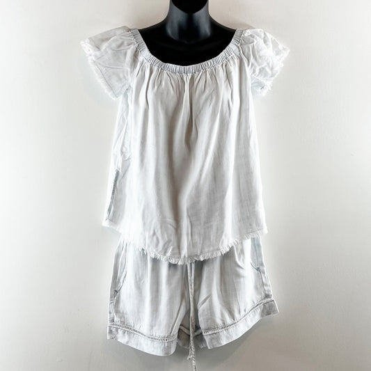 Cloth & Stone Short Sleeve Chambray Shorts Top Matching Set Blue Small
