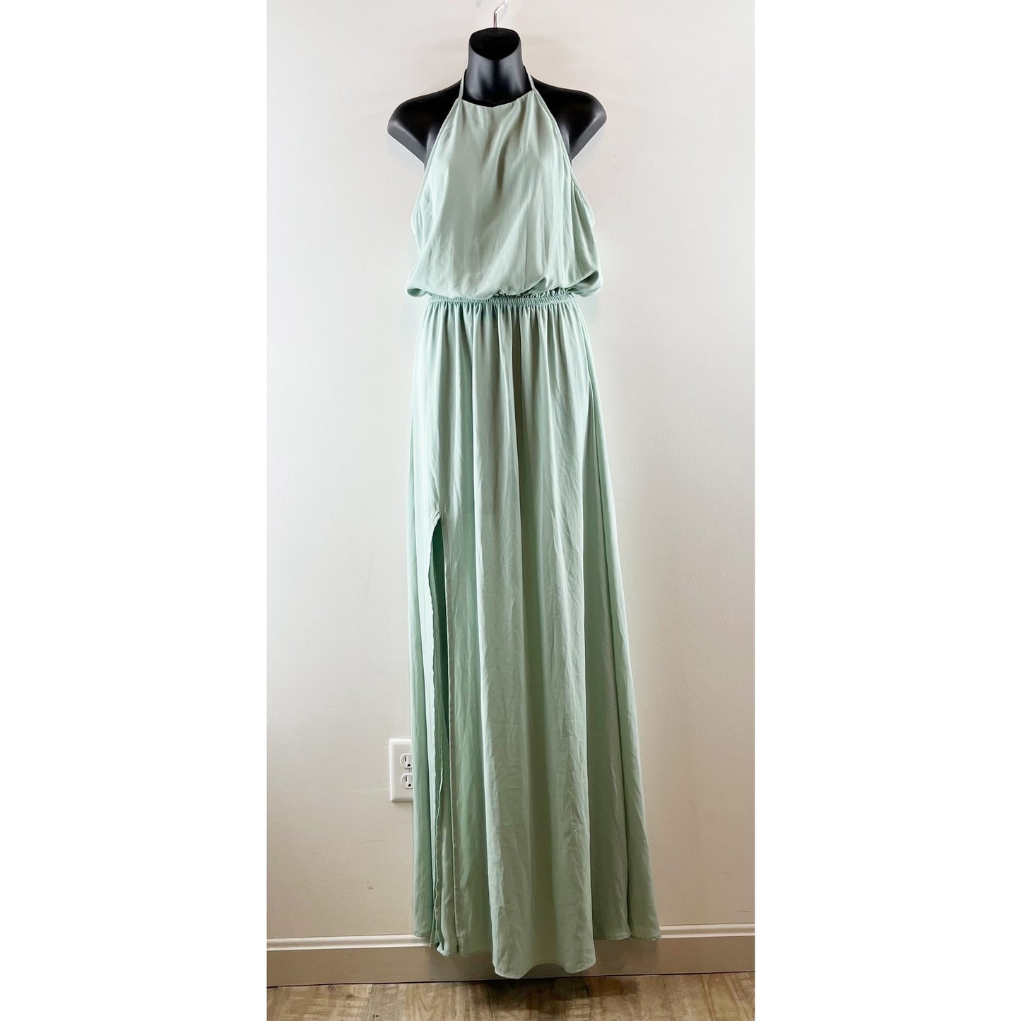 Show Me Your Mumu Sleeveless Slit Heather Halter Maxi Dress Light Green Large