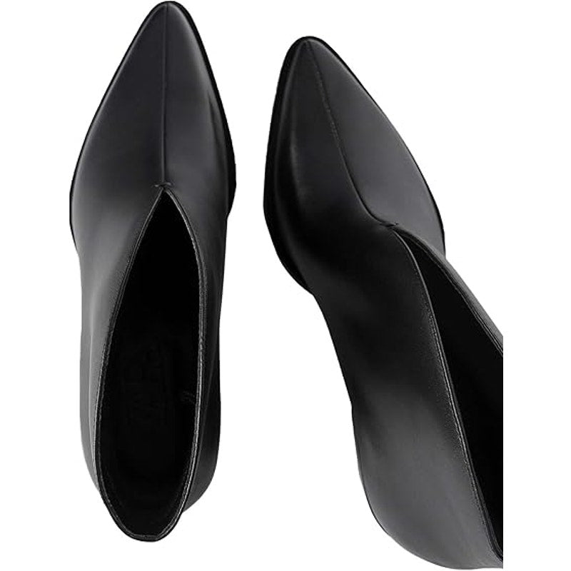 Zara V-Vamp Leather Pointed Toe Block Heel Ankle Booties Black 39 / 9
