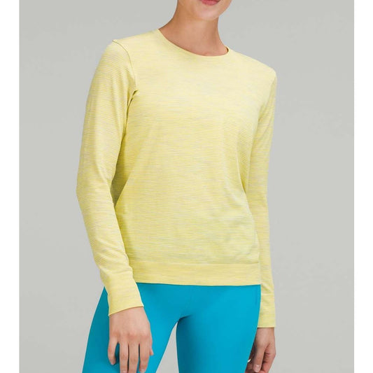 Lululemon Swiftly Relaxed Long Sleeve Shirt Chroma Check Stripe Yellow White S