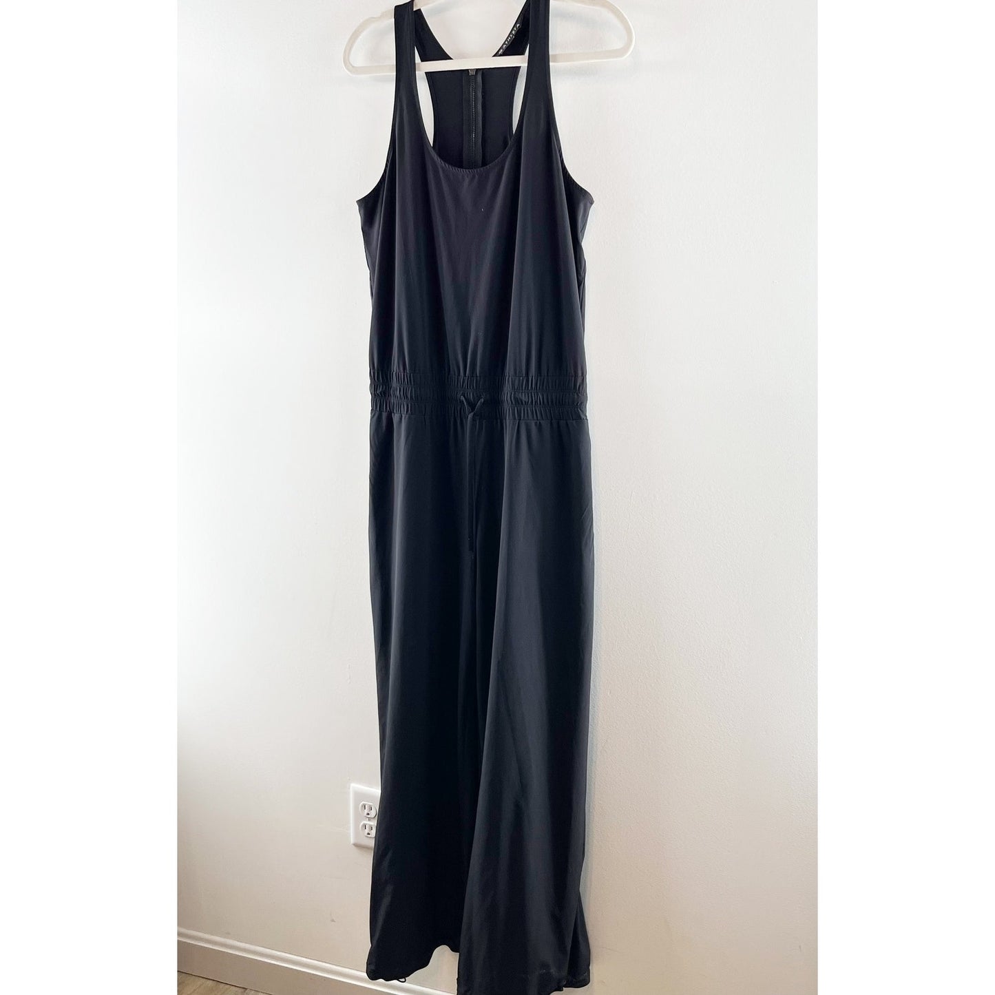 Athleta Revive Sleeveless Racerback Smocked Waist Wide Leg Jumpsuit Black 6