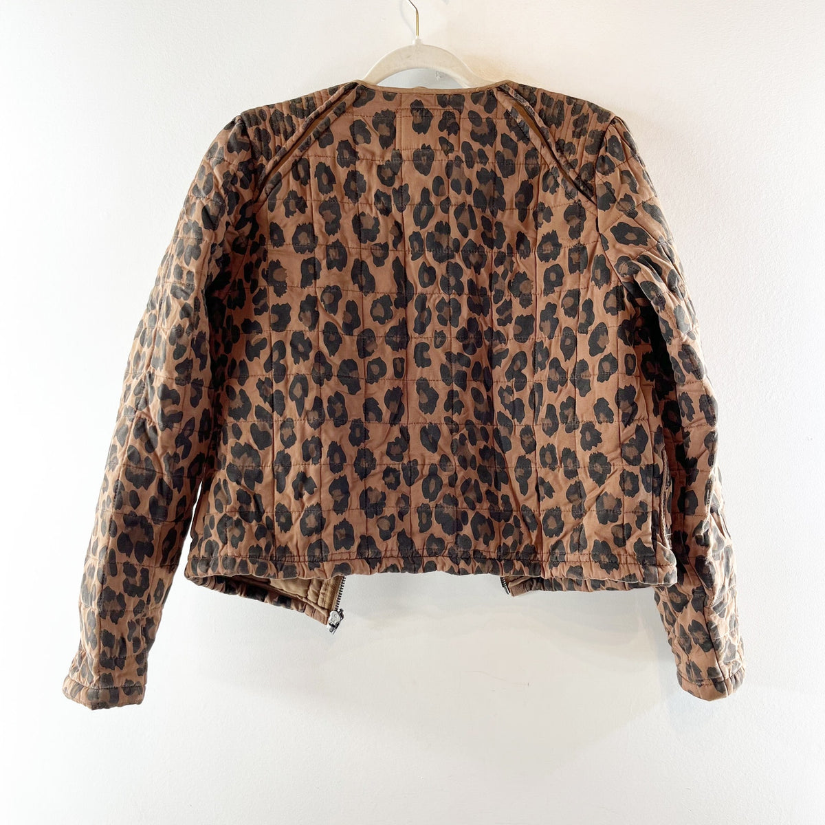 Blank NYC Leopard Print Zip Up Collarless Quilted Coat Jacket Small