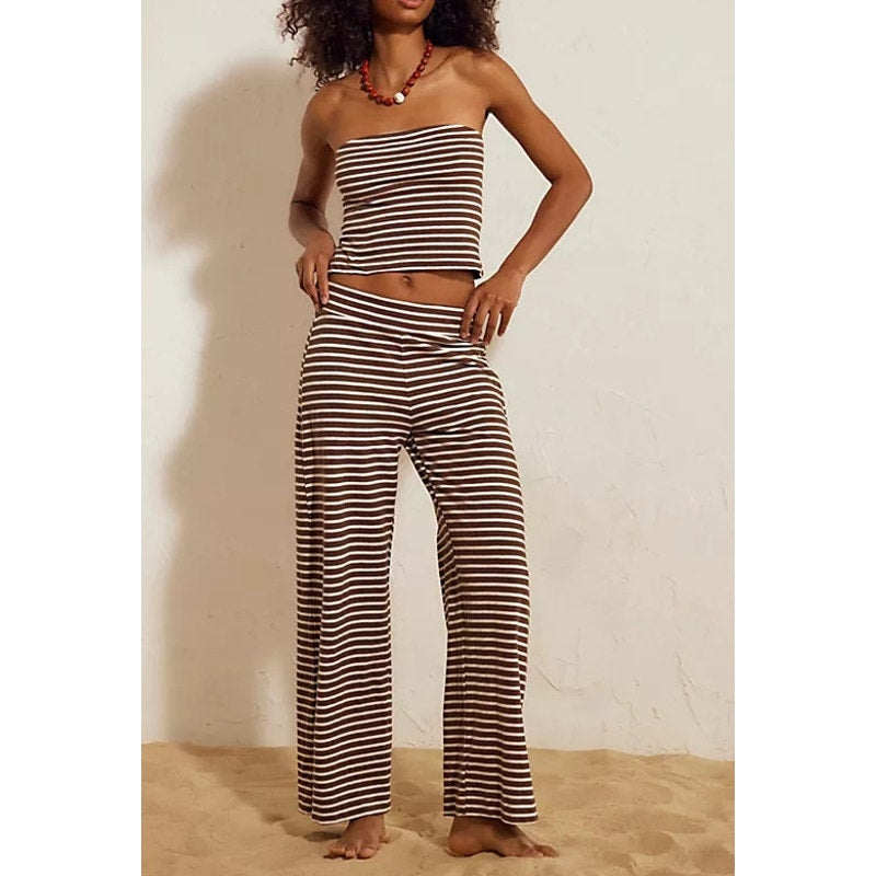 Free People Sailor Tube Top and Pants Striped Matching Set Coconut Milk Combo XS