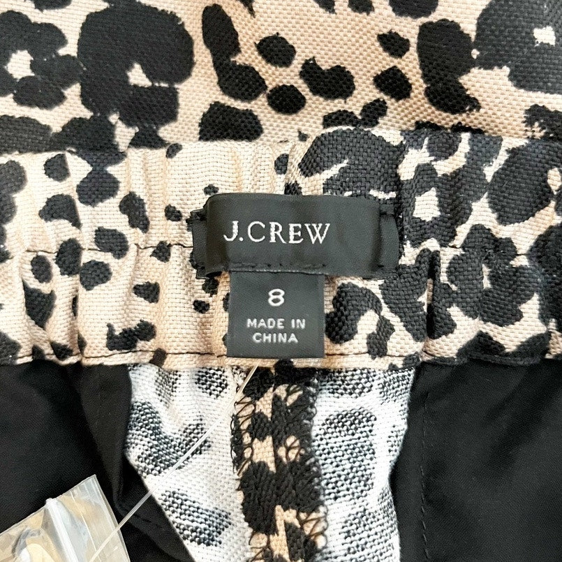 J. Crew Peyton Leopard Print High-Rise Wide Leg Cropped Pants Brown Black 8