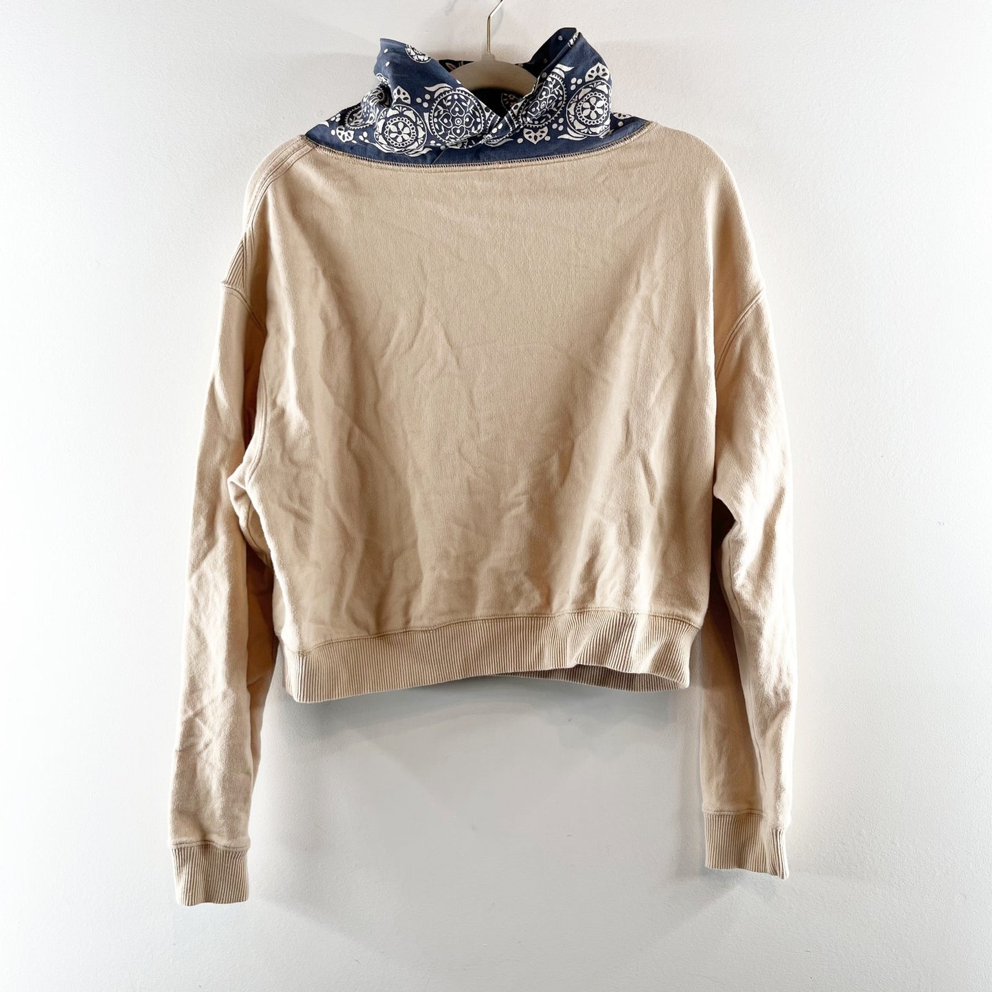 Free People James Bandana Print Cowl Neck Pullover Sweatshirt Ecru Combo XS