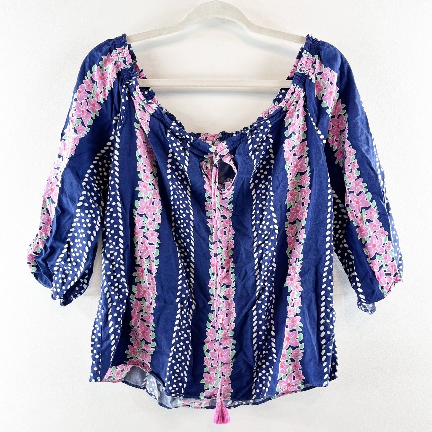 Southern Tide Mackenzie Off The Shoulder Striped Top Shirt Blouse Pink Blue M