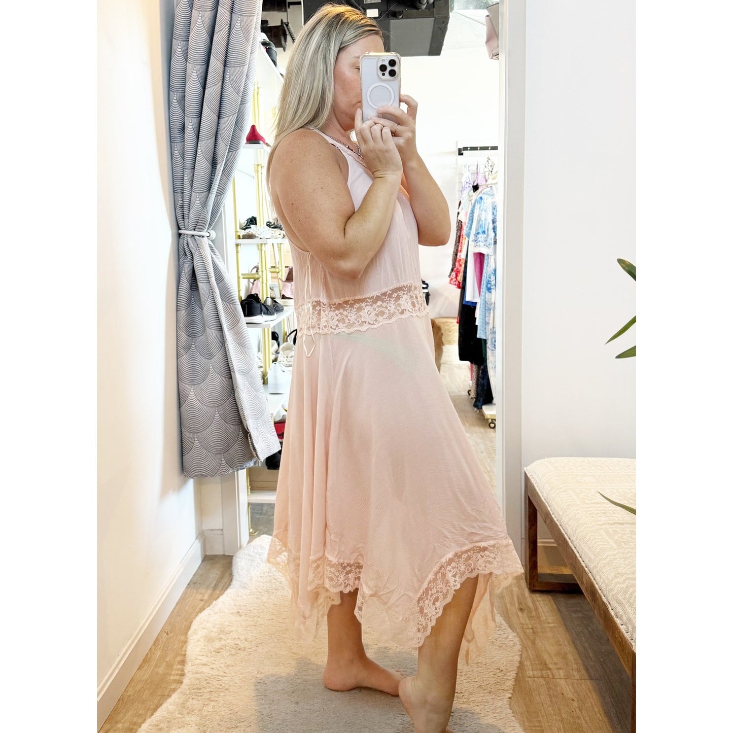 Intimately by Free People Sleeveless Halter Neck Hi-Low Midi Dress Light Pink M