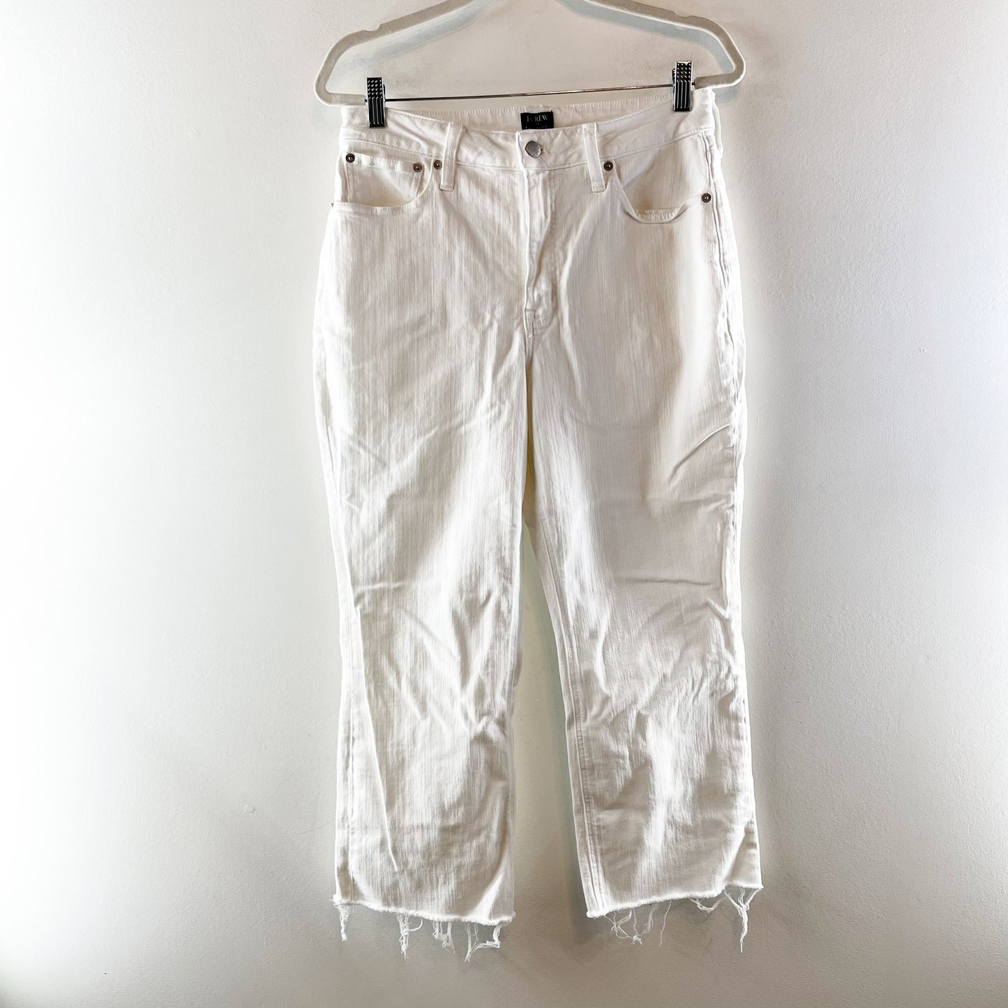 J. Crew Curvy Mid Rise Flare Crop Raw Hem Jeans White 30 / 10