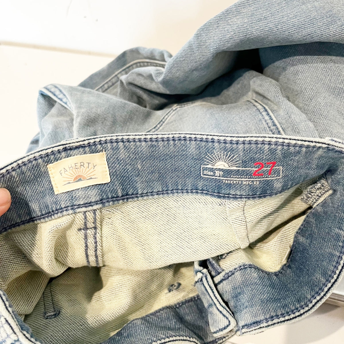 Faherty Terry Stretch Denim High Waisted Flare Leg Jeans Eastern Shore 27