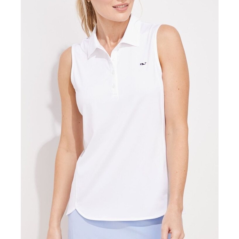 Vineyard Vines Performance Sleeveless Jersey Collared Polo Shirt White Large