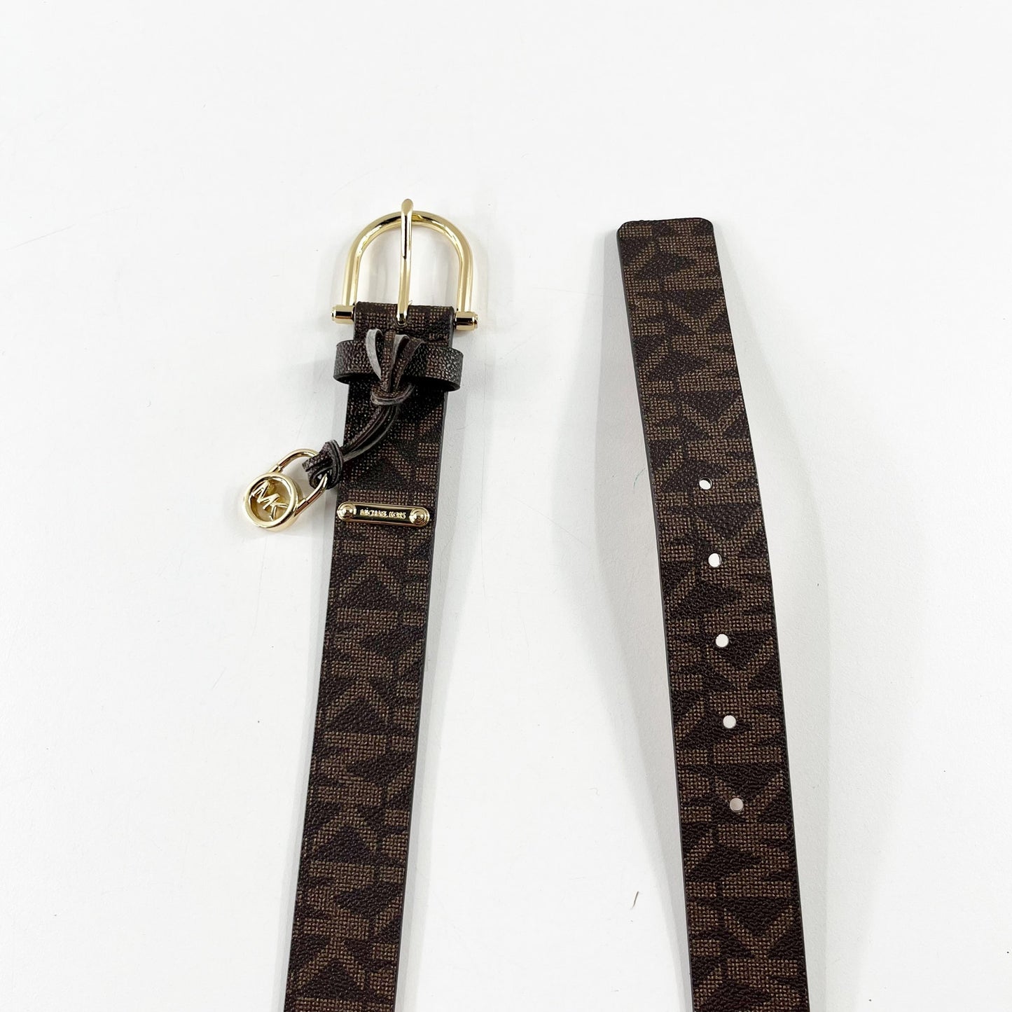 Michael Mickael Kors MK Monogram Gold Buckle Wide Belt Chocolate Brown Small